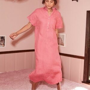 Grayson Frank & Eileen The Artist Short Sleeve Linen Maxi Dress Pink Sz XS